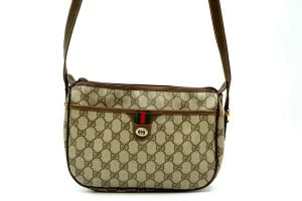 Gucci Accessory Web Stripe GG Supreme Canvas Shoulder Bag Brown
